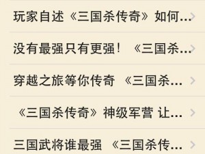 三国杀传奇神级玩家全方位评价汇总：策略、技巧、成就一览