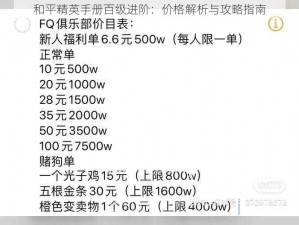 和平精英手册百级进阶：价格解析与攻略指南