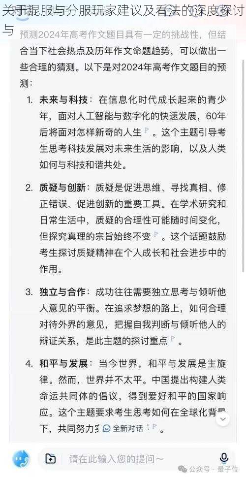 关于混服与分服玩家建议及看法的深度探讨与