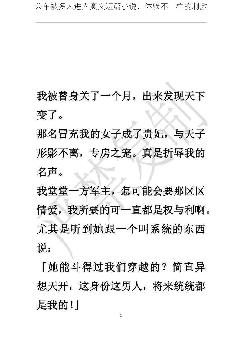 公车被多人进入爽文短篇小说：体验不一样的刺激