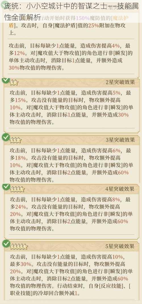 庞统：小小空城计中的智谋之士——技能属性全面解析