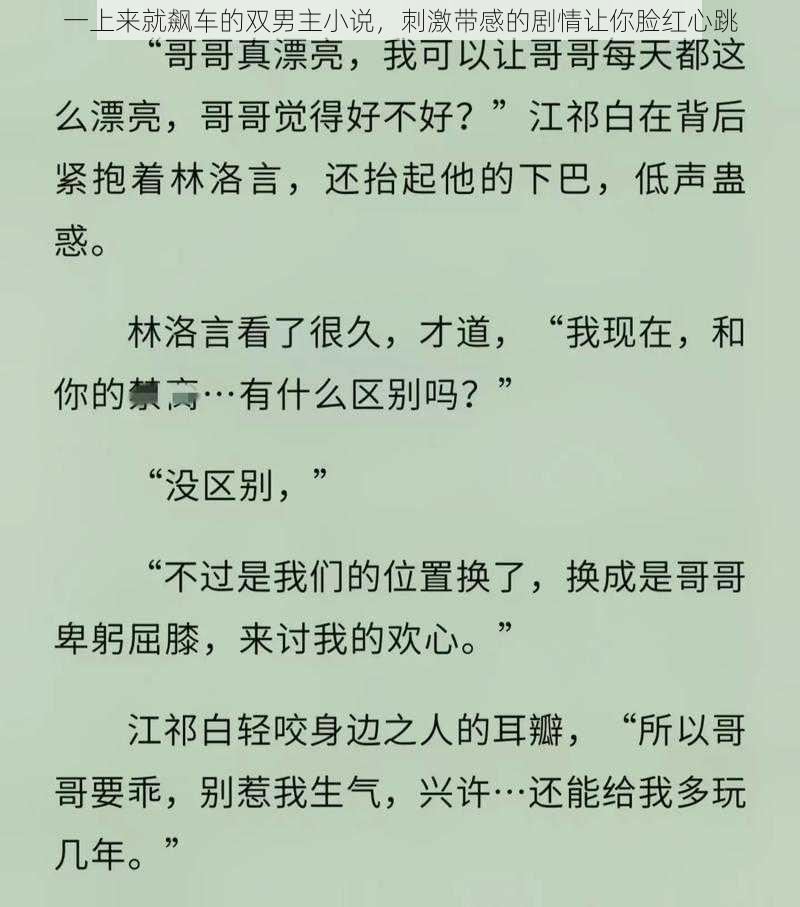 一上来就飙车的双男主小说，刺激带感的剧情让你脸红心跳