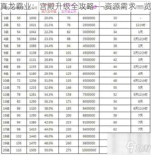 真龙霸业：宫殿升级全攻略——资源需求一览