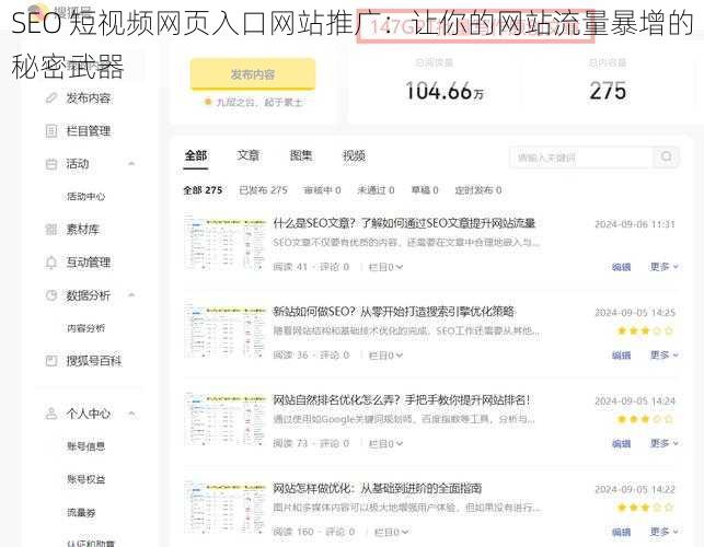 SEO 短视频网页入口网站推广：让你的网站流量暴增的秘密武器