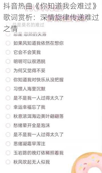抖音热曲《你知道我会难过》歌词赏析：深情旋律传递难过之情