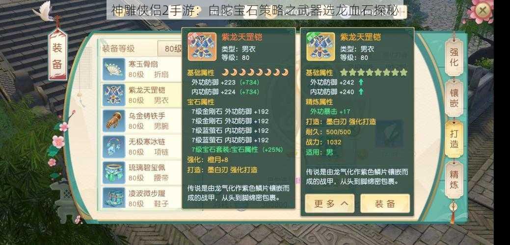 神雕侠侣2手游：白陀宝石策略之武器选龙血石探秘