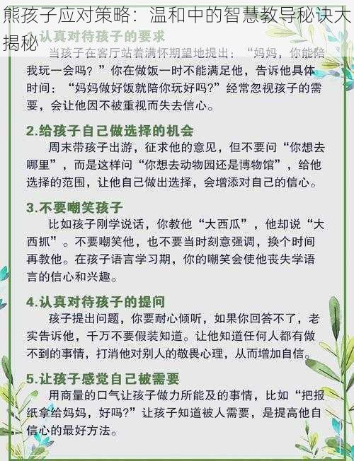 熊孩子应对策略：温和中的智慧教导秘诀大揭秘