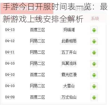 手游今日开服时间表一览：最新游戏上线安排全解析