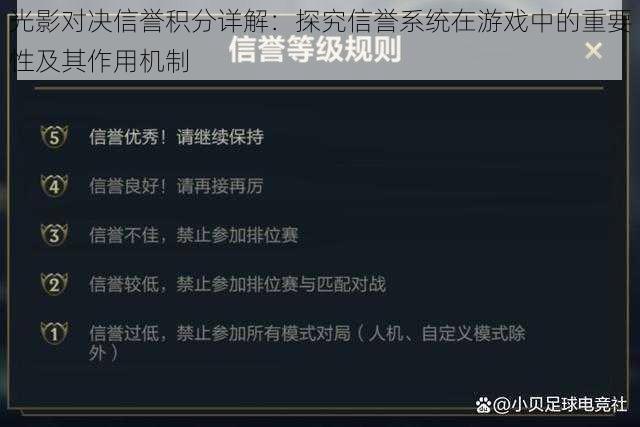 光影对决信誉积分详解：探究信誉系统在游戏中的重要性及其作用机制